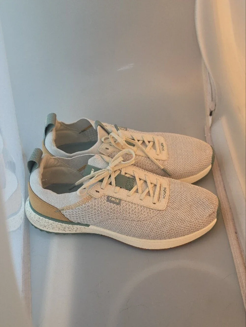 True Men's Cream and Tan Knit Sneaker with Sage Accents